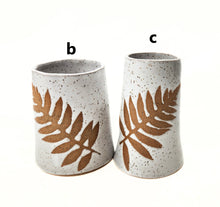 Load image into Gallery viewer, pottery vase, speckled white with ferns - FREE SHIPPING - ceramic vase