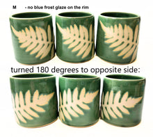 Load image into Gallery viewer, pottery cup "highball glass" green with ferns, FREE SHIPPING, ceramic cup