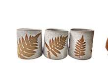 Load image into Gallery viewer, pottery cup "highball glass" speckled white with ferns, FREE SHIPPING, ceramic cup