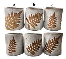 Load image into Gallery viewer, pottery cup "highball glass" speckled white with ferns, FREE SHIPPING, ceramic cup