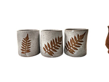 Load image into Gallery viewer, pottery cup "highball glass" speckled white with ferns, FREE SHIPPING, ceramic cup