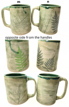 Load image into Gallery viewer, pottery mug with fern imprint, FREE SHIPPING, handmade ceramic fern mug