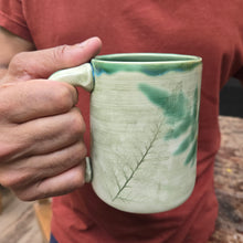 Load image into Gallery viewer, pottery mug with fern imprint, FREE SHIPPING, handmade ceramic fern mug