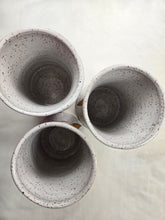 Load image into Gallery viewer, pottery cup "pint glass" speckled white with fern, FREE SHIPPING, ceramic cup