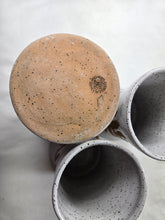 Load image into Gallery viewer, pottery cup "pint glass" speckled white with fern, FREE SHIPPING, ceramic cup