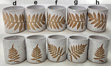 Load image into Gallery viewer, pottery cup "highball glass" speckled white with ferns, FREE SHIPPING, ceramic cup