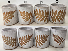 Load image into Gallery viewer, pottery cup "highball glass" speckled white with ferns, FREE SHIPPING, ceramic cup