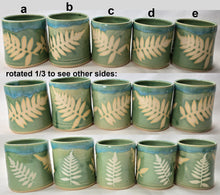 Load image into Gallery viewer, pottery cup "highball glass" green with ferns, FREE SHIPPING, ceramic cup