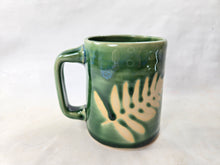 Load image into Gallery viewer, pottery mug green with fern, FREE SHIPPING, handmade ceramic mug