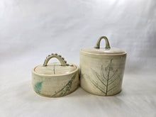 Load image into Gallery viewer, ceramic jar with fern impressions, FREE SHIPPING, handmade pottery cannister