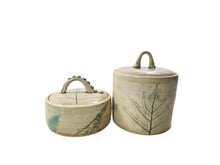 Load image into Gallery viewer, ceramic jar with fern impressions, FREE SHIPPING, handmade pottery cannister