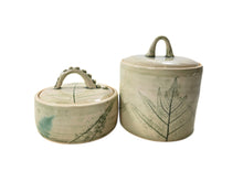 Load image into Gallery viewer, ceramic jar with fern impressions, FREE SHIPPING, handmade pottery cannister