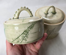 Load image into Gallery viewer, ceramic jar with fern impressions, FREE SHIPPING, handmade pottery cannister