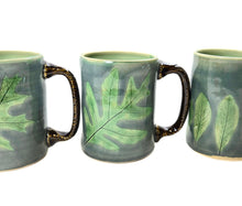 Load image into Gallery viewer, pottery mug made of recycled materials with leaf impressions, FREE SHIPPING, handmade ceramic mug