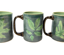 Load image into Gallery viewer, pottery mug made of recycled materials with leaf impressions, FREE SHIPPING, handmade ceramic mug