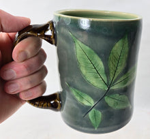 Load image into Gallery viewer, pottery mug made of recycled materials with leaf impressions, FREE SHIPPING, handmade ceramic mug