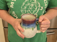 Load image into Gallery viewer, pottery mug with layered "sunset" glaze, curvy, FREE SHIPPING