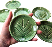 Load image into Gallery viewer, pottery dish green with ferns, FREE SHIPPING, small ceramic dish