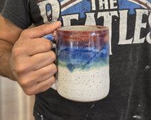 Load image into Gallery viewer, pottery mug with layered "sunset" glaze, FREE SHIPPING
