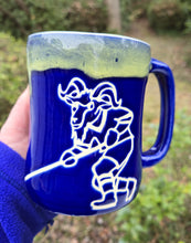 Load image into Gallery viewer, NAVY HOCKEY pottery mug, FREE SHIPPING, handmade wheel-thrown ceramic mug