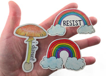 Load image into Gallery viewer, stickers - RESIST, i dissent, rainbow sticker, mushroom sticker FREE SHIPPING