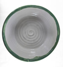Load image into Gallery viewer, pottery bowl, serving bowl white with green rim, FREE SHIPPING