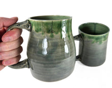 Load image into Gallery viewer, pottery mug made of recycled materials with leaf impressions, FREE SHIPPING, handmade ceramic mug