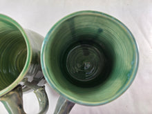 Load image into Gallery viewer, pottery mug made of recycled materials with leaf impressions, FREE SHIPPING, handmade ceramic mug