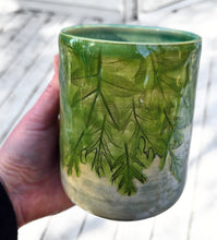 Load image into Gallery viewer, pottery mug made of recycled materials with leaf impressions, FREE SHIPPING, handmade ceramic mug