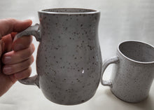 Load image into Gallery viewer, pottery mug, speckled white with curvy sides, FREE SHIPPING, handmade ceramic mug