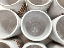 Load image into Gallery viewer, pottery cup "highball glass" speckled white with ferns, FREE SHIPPING, ceramic cup