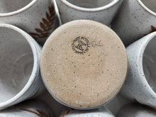 Load image into Gallery viewer, pottery cup "highball glass" speckled white with ferns, FREE SHIPPING, ceramic cup