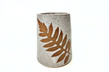 Load image into Gallery viewer, pottery vase, speckled white with ferns - FREE SHIPPING - ceramic vase