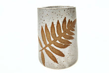 Load image into Gallery viewer, pottery vase, speckled white with ferns - FREE SHIPPING - ceramic vase
