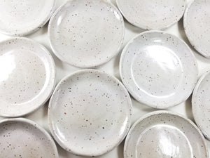 pottery dish speckled white, FREE SHIPPING, small ceramic dish