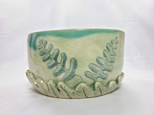 pottery bowl, serving bowl with 3D ferns, FREE SHIPPING, small ceramic serving bowl