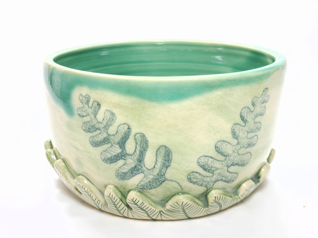 pottery bowl, serving bowl with 3D ferns, FREE SHIPPING, small ceramic serving bowl