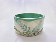 Load image into Gallery viewer, pottery bowl, serving bowl with 3D ferns, FREE SHIPPING, small ceramic serving bowl
