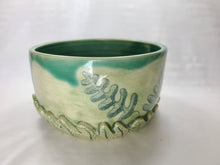 Load image into Gallery viewer, pottery bowl, serving bowl with 3D ferns, FREE SHIPPING, small ceramic serving bowl
