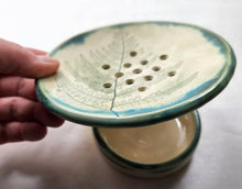 Load image into Gallery viewer, pottery soap dish FERNS, FREE SHIPPING, ceramic sponge holder
