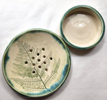 Load image into Gallery viewer, pottery soap dish FERNS, FREE SHIPPING, ceramic sponge holder
