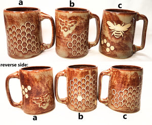 pottery mugs - honey bees - FREE SHIPPING - handmade stoneware coffee mug