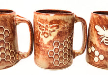 Load image into Gallery viewer, pottery mugs - honey bees - FREE SHIPPING - handmade stoneware coffee mug
