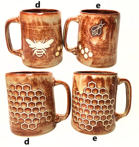 pottery mugs - honey bees - FREE SHIPPING - handmade stoneware coffee mug