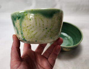 pottery bowl, cereal bowl with ferns, FREE SHIPPING