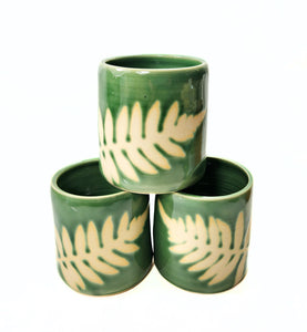 small pottery cup - FREE SHIPPING - wheel-thrown green fern ceramic cups