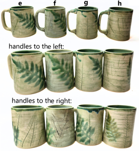 pottery mug with fern imprint, FREE SHIPPING, handmade ceramic fern mug