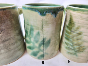 pottery mug with fern imprint, FREE SHIPPING, handmade ceramic fern mug