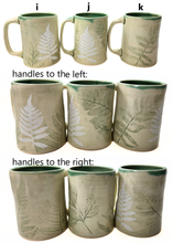 Load image into Gallery viewer, pottery mug with fern imprint, FREE SHIPPING, handmade ceramic fern mug
