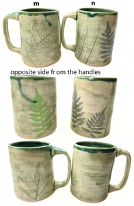 pottery mug with fern imprint, FREE SHIPPING, handmade ceramic fern mug